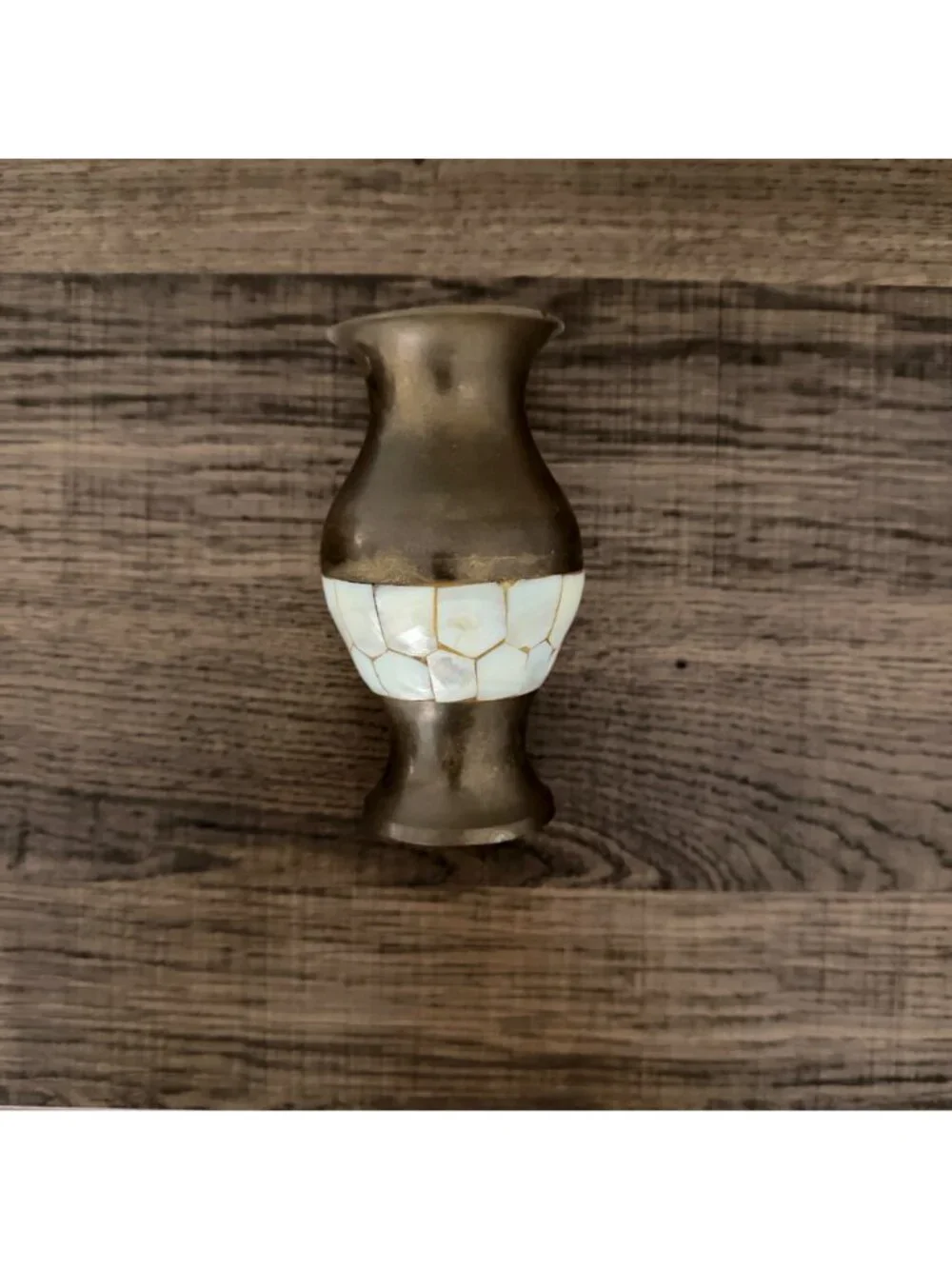 Vintage Brass Vase Mother Of Pearl Inlay Boho Hollywood Regency‎ Coastal Artisan